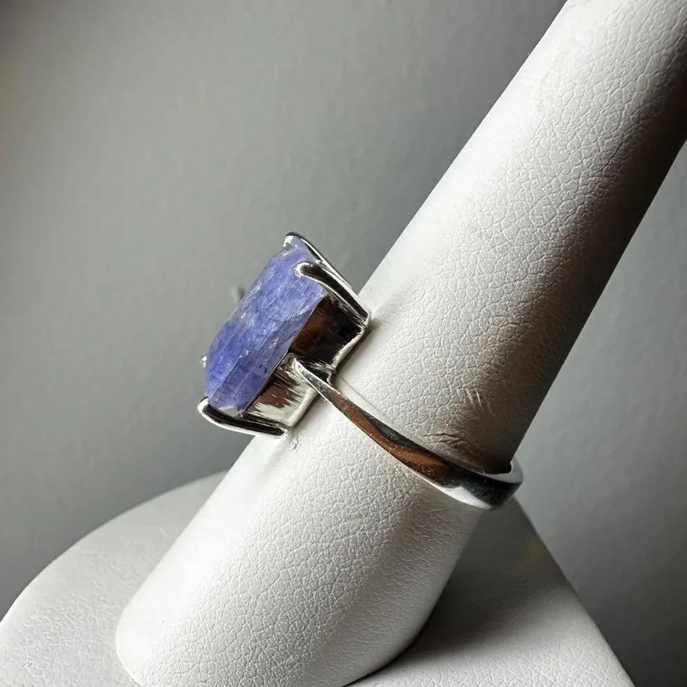 NWOT‎ 9x13mm Emerald cut Tanzanite solitaire ring in sterling silver stamped!